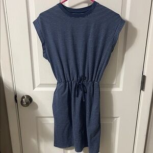 a new day Navy and White Striped Drawstring Waist Casual Dress